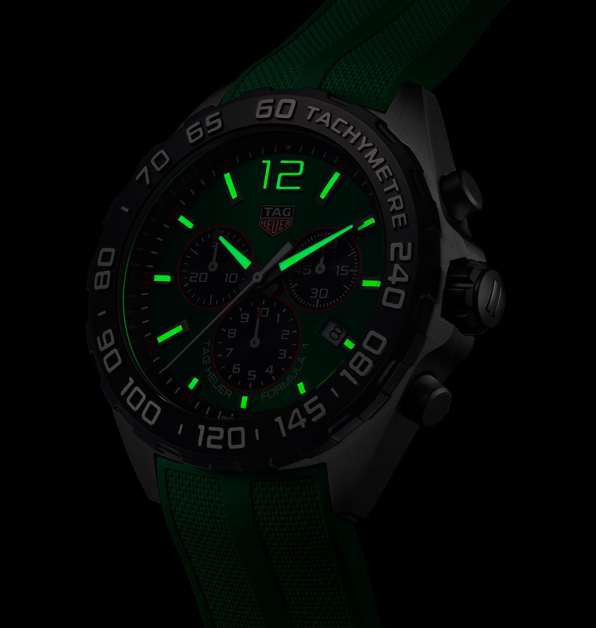 TGHR Formula 1 Men's Quartz Chronograph Green Dial and Rubber Strap Watch