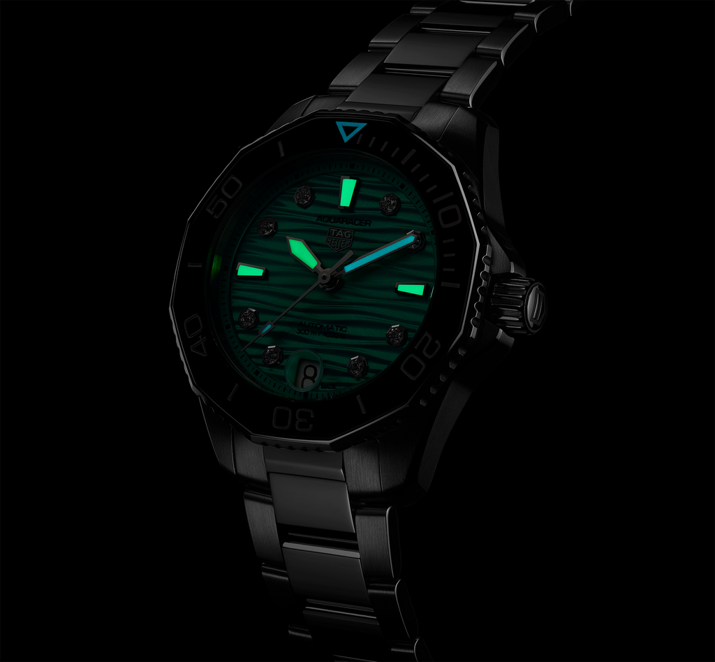 TGHR Aquaracer Professional 300 Watch with a Bold Turquoise Dial