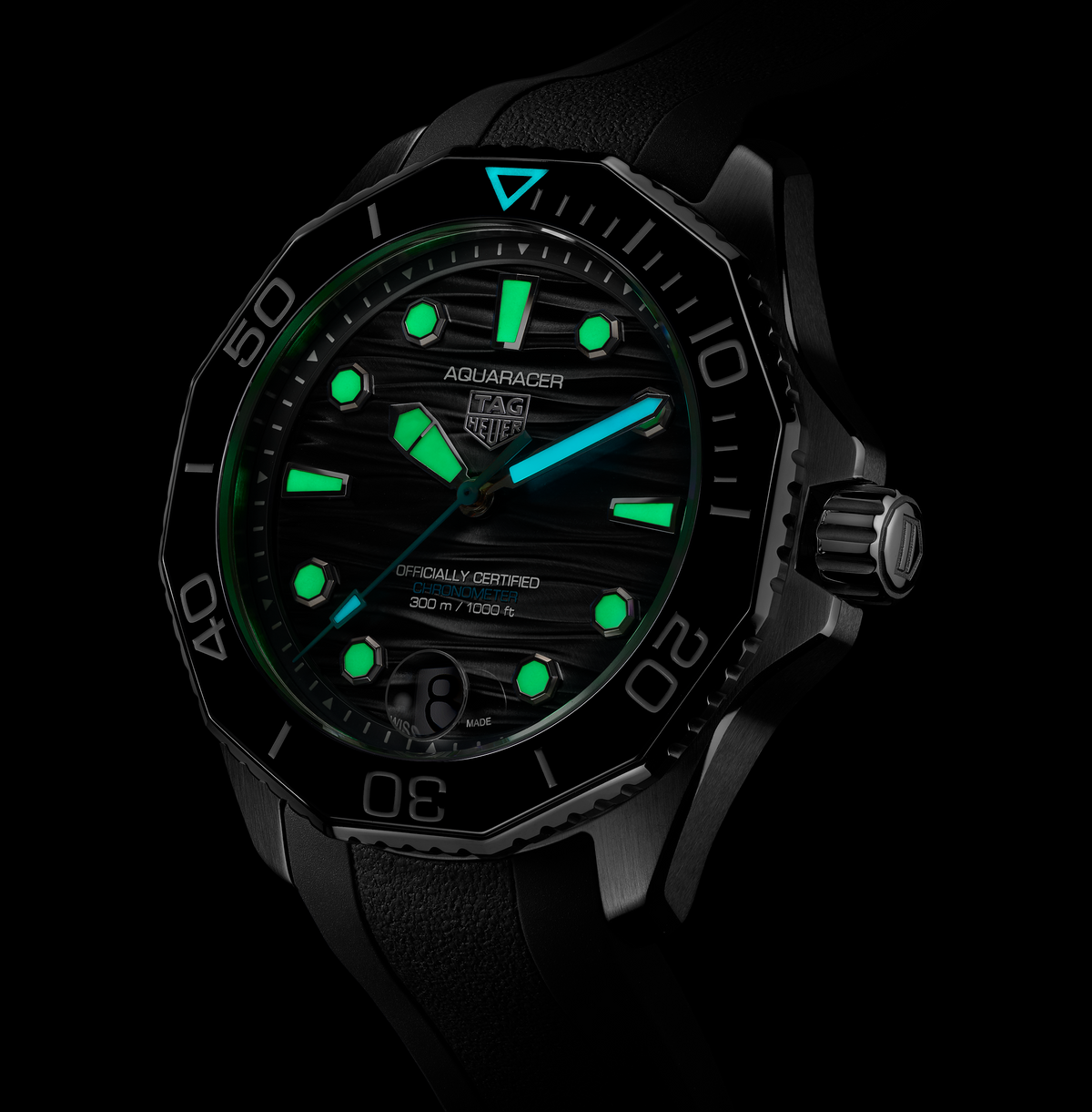 TGHR Aquaracer Professional 300 Date Watch with Black Rubber Strap