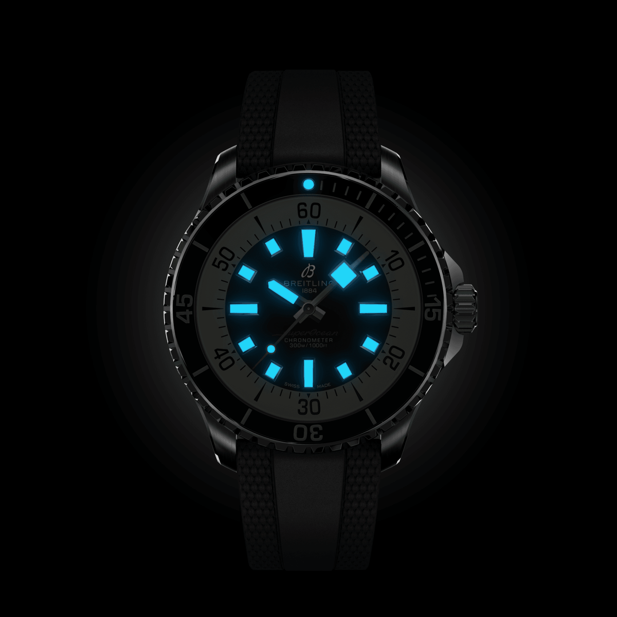 BRT Superocean Black on Rubber Watch, 44mm