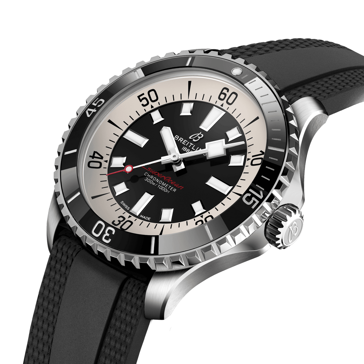 BRT Superocean Black on Rubber Watch, 44mm