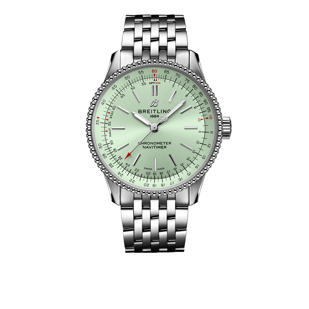 BRT Navitimer Watch with Stainless Steel Strap, 35mm