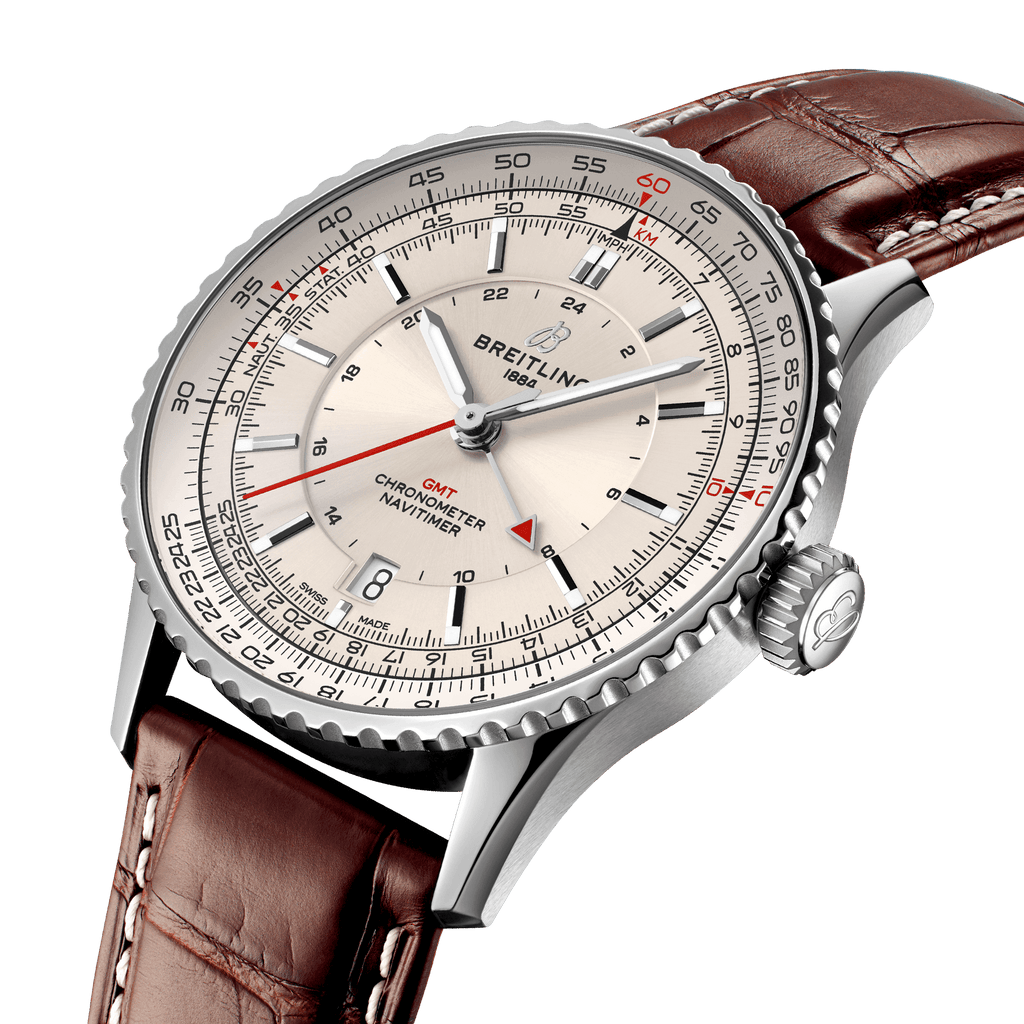 BRT Navitimer Automatic GMT 41 Watch with Brown Leather Strap