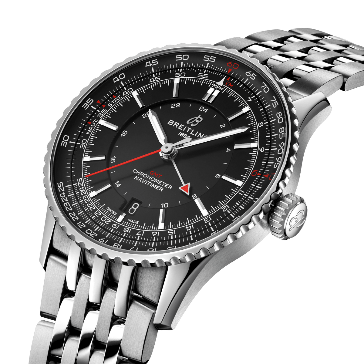 BRT Navitimer Automatic GMT 41 Watch with Black Dial