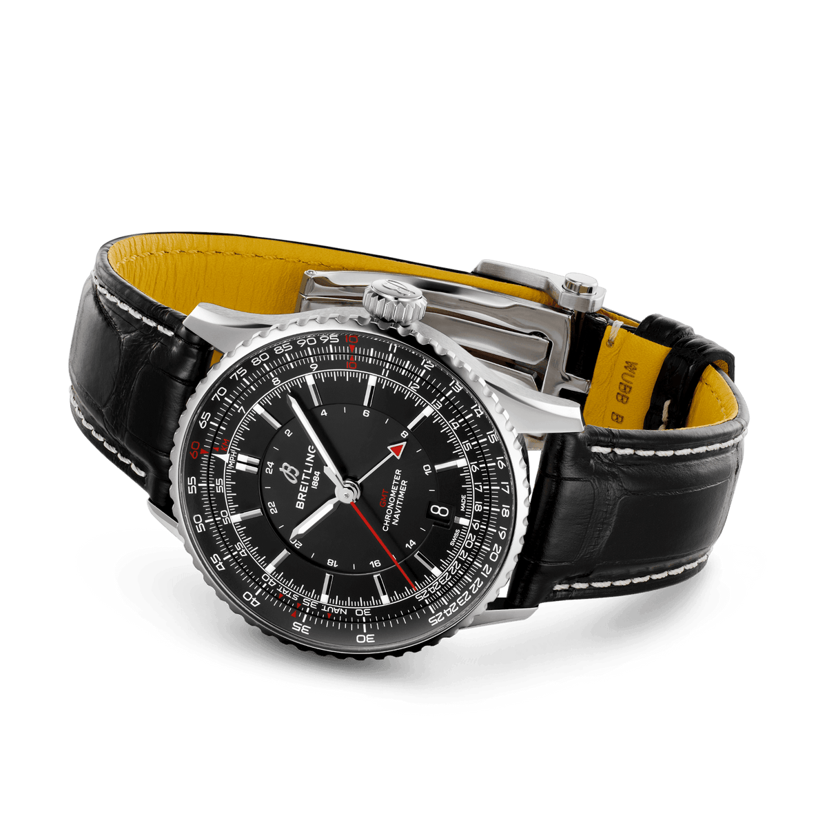 BRT Navitimer Automatic GMT 41 Watch with Black Leather Strap