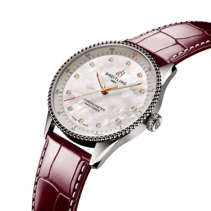 BRT Navitimer 32mm Watch with Burgundy Strap