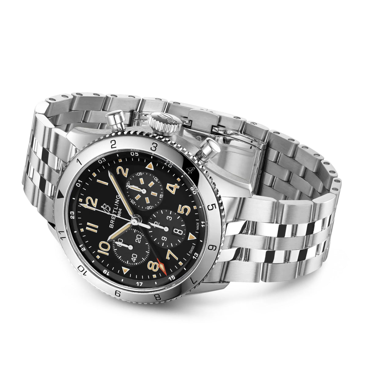 BRT Super AVI B04 Chronograph GMT 46 P-51 Mustang Watch with Stainless Steel Bracelet