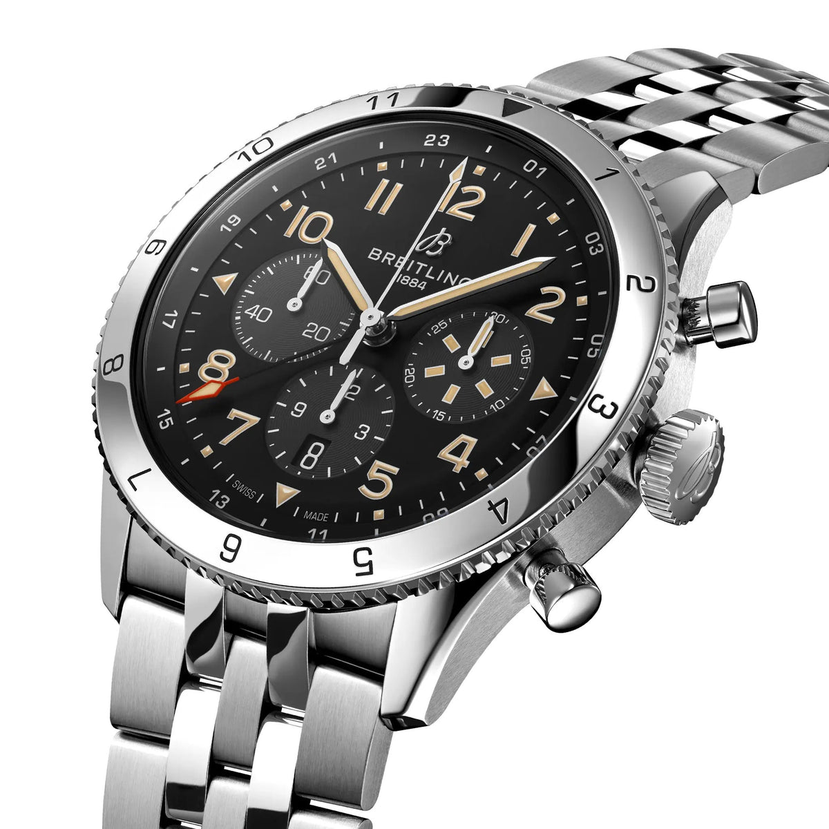 BRT Super AVI B04 Chronograph GMT 46 P-51 Mustang Watch with Stainless Steel Bracelet