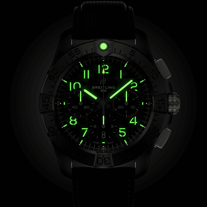 BRT Avenger B01 Chronograph 44mm Night Mission Watch with Black Carbon Dial
