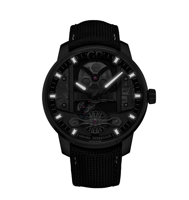 Girard-Perregaux Free Bridge Meteorite 44mm Watch with Black Leather Strap