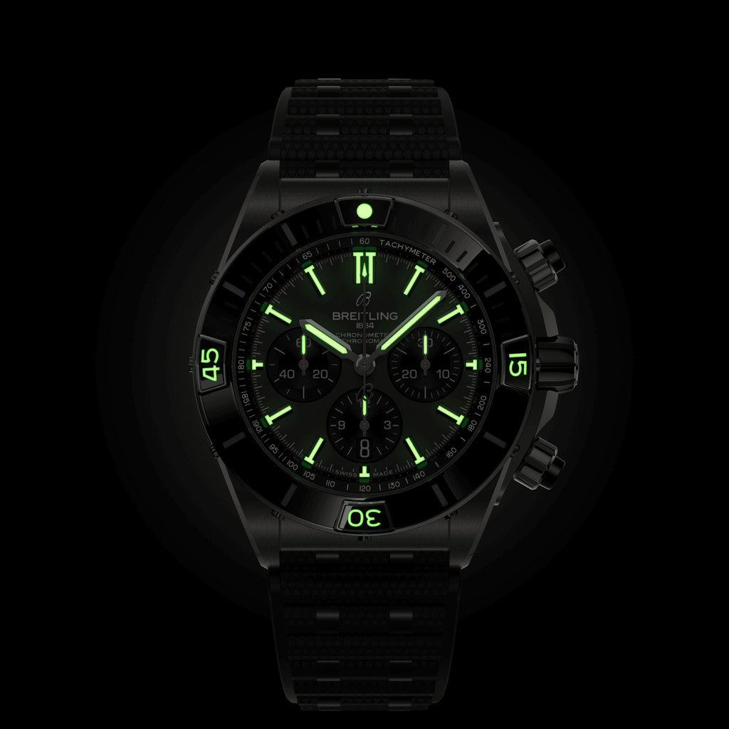 BRT Super Chronomat B01 44 Watch with Black Rubber Rouleaux Strap