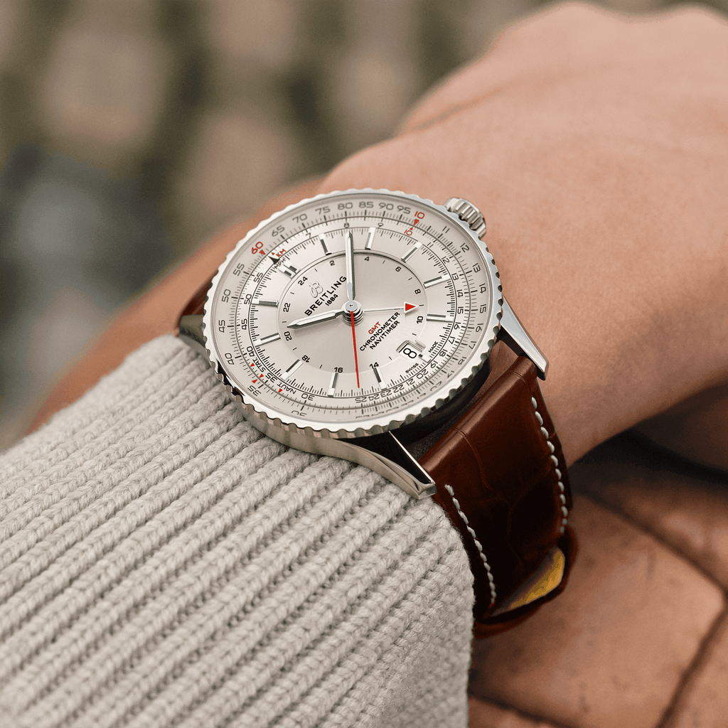 BRT Navitimer Automatic GMT 41 Watch with Brown Leather Strap
