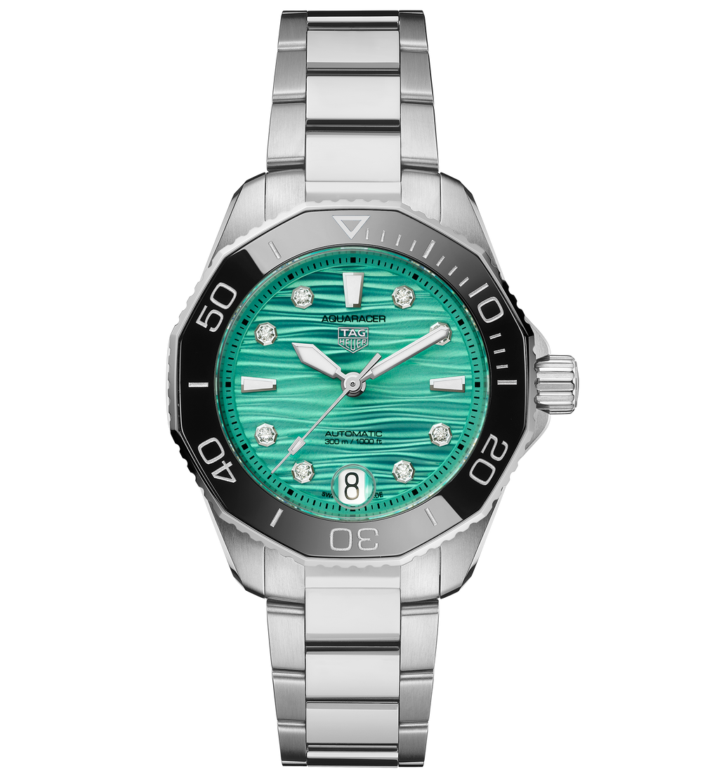 TGHR Aquaracer Professional 300 Watch with a Bold Turquoise Dial
