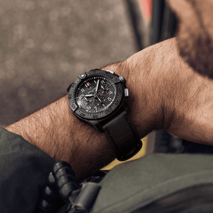 BRT Avenger B01 Chronograph 44mm Night Mission Watch with Black Carbon Dial