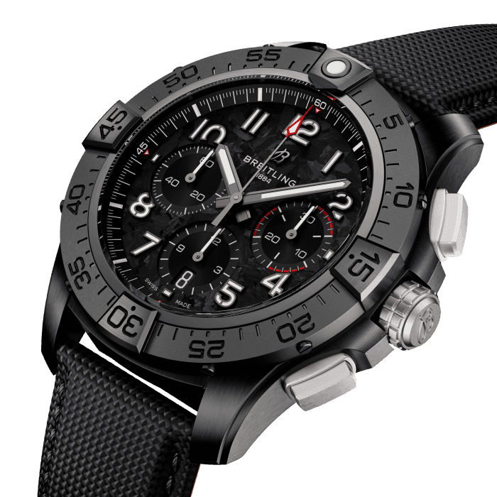 BRT Avenger B01 Chronograph 44mm Night Mission Watch with Black Carbon Dial
