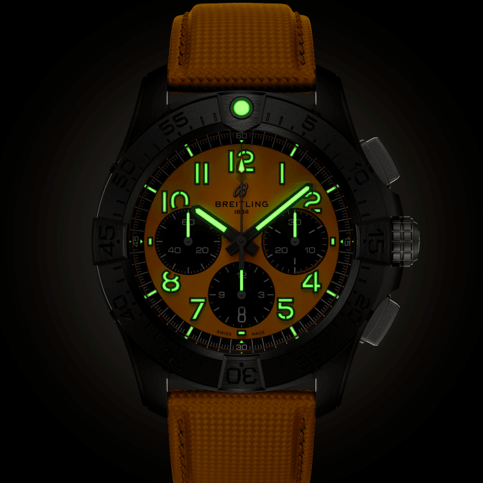 BRT Avenger B01 Chronograph 44mm Night Mission Watch with Yellow Dial