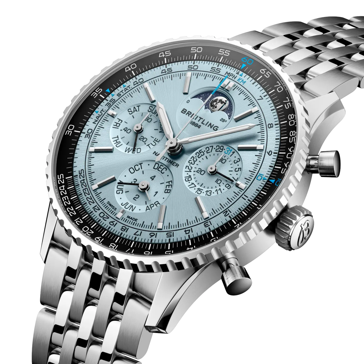 BRT Navitimer B19 Chronograph 43 Perpetual Calendar Watch with Stainless Steel Bracelet