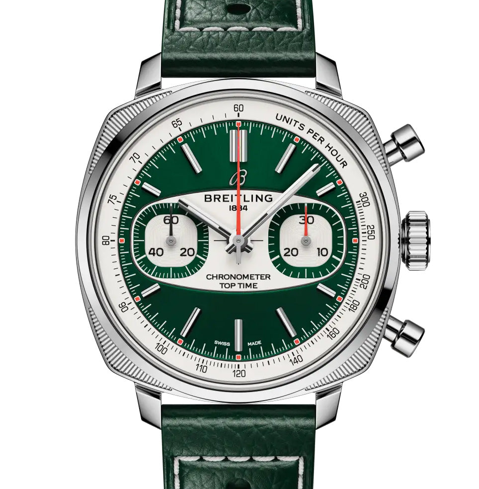 BRT Top Time B01 Racing 38mm Watch with Green Leather Strap, Limited Edition
