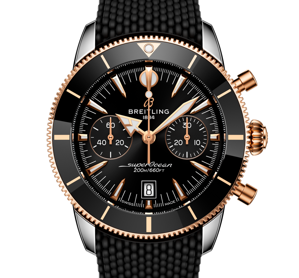 BRT Superocean Heritage B01 Chronograph 42 Watch with Black Mesh Rubber Strap