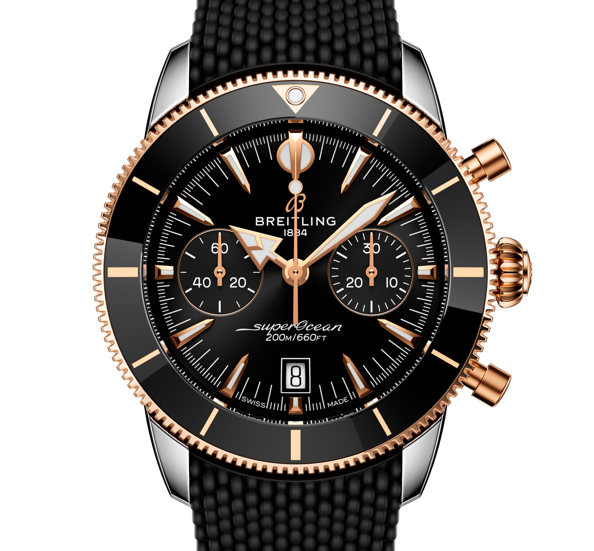 BRT Superocean Heritage B01 Chronograph 42 Watch with Black Mesh Rubber Strap
