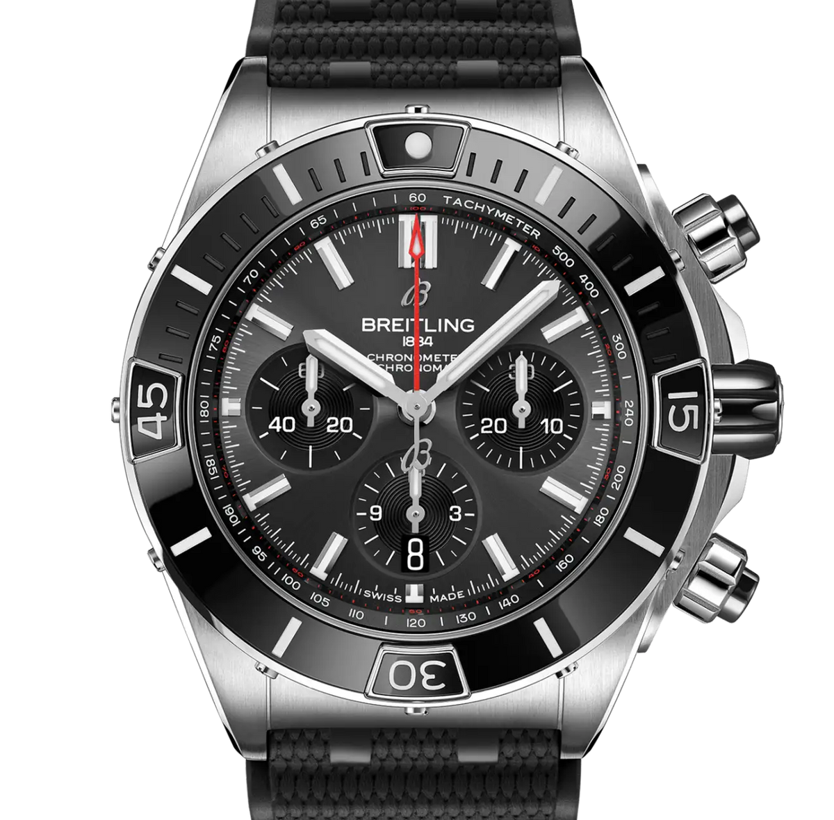 BRT Super Chronomat B01 44 Watch with Black Rubber Strap