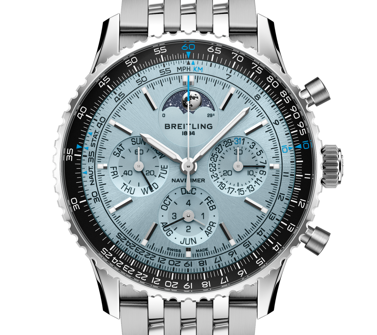 BRT Navitimer B19 Chronograph 43 Perpetual Calendar Watch with Stainless Steel Bracelet