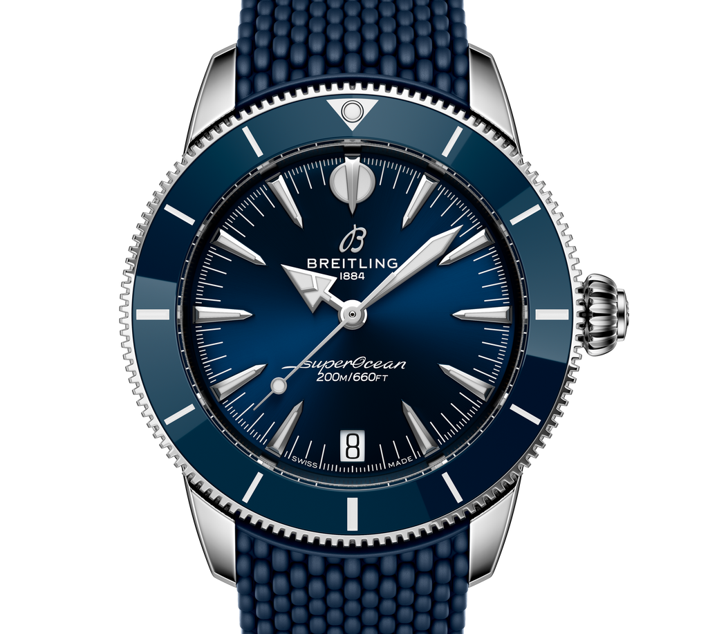 BRT Superocean Heritage Automatic 36 Watch with Blue Mesh Rubber Strap