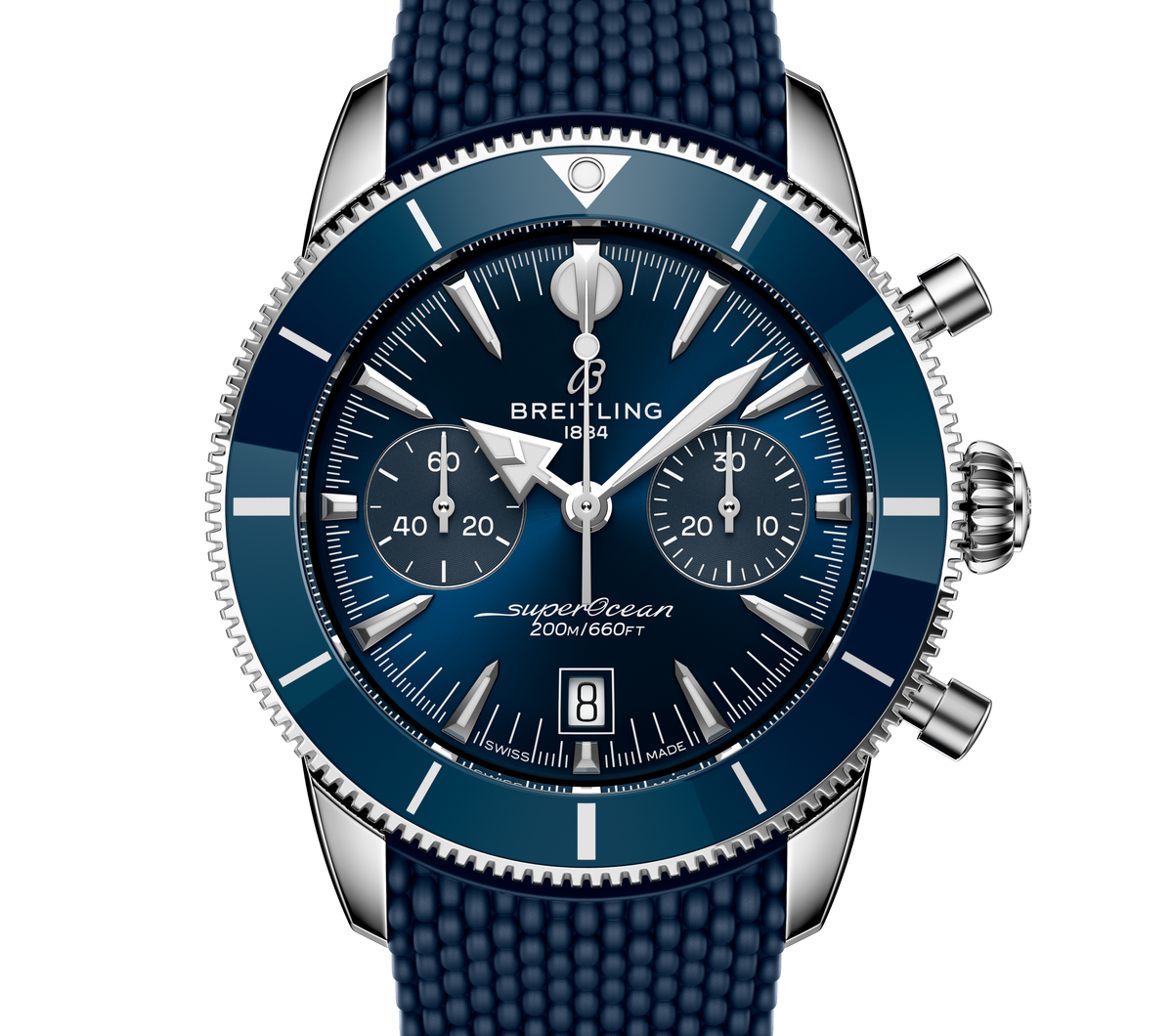 BRT Superocean Heritage B01 Chronograph 42 Watch with Blue Mesh Rubber Strap