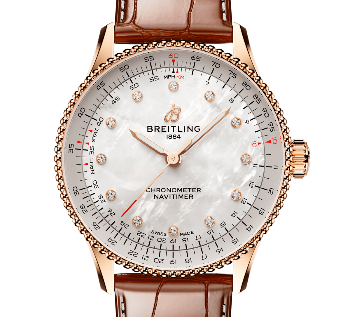 BRT Navitimer Automatic 36 Watch with Brown Leather Strap