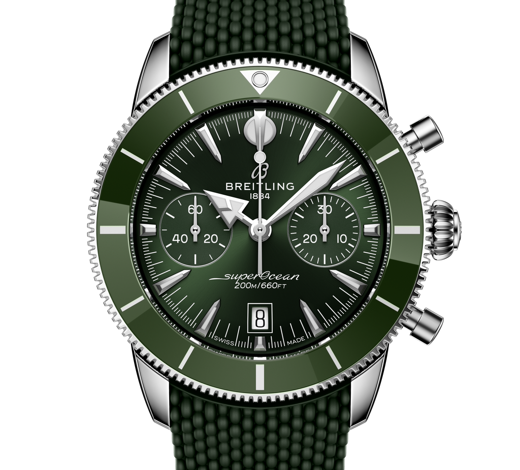 BRT Superocean Heritage B01 Chronograph 42 Watch with Green Mesh Rubber Strap